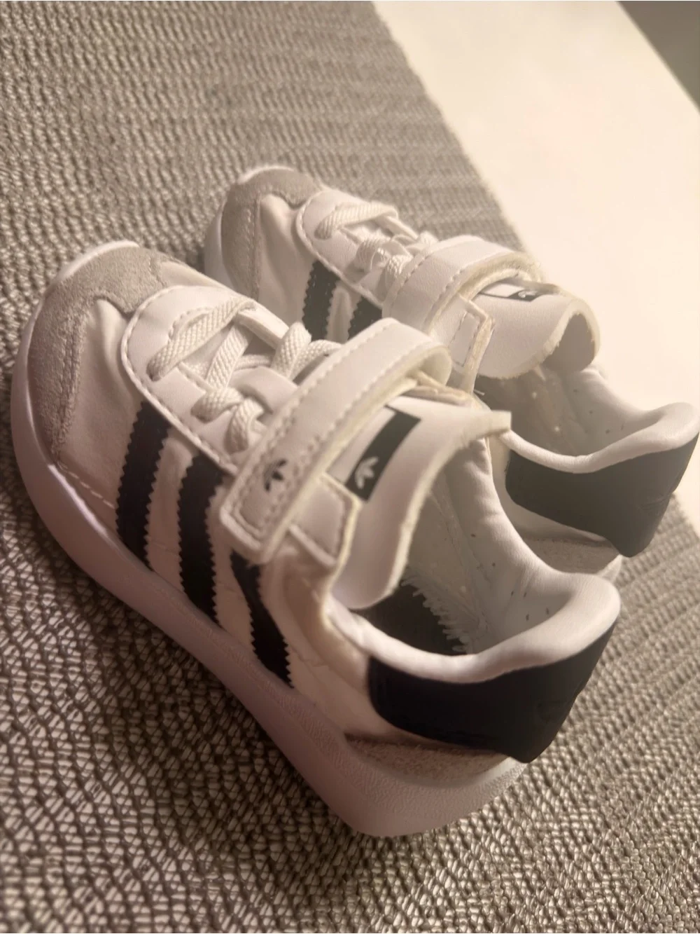 White and Black Kids Sneakers with Hook-and-Loop Strap